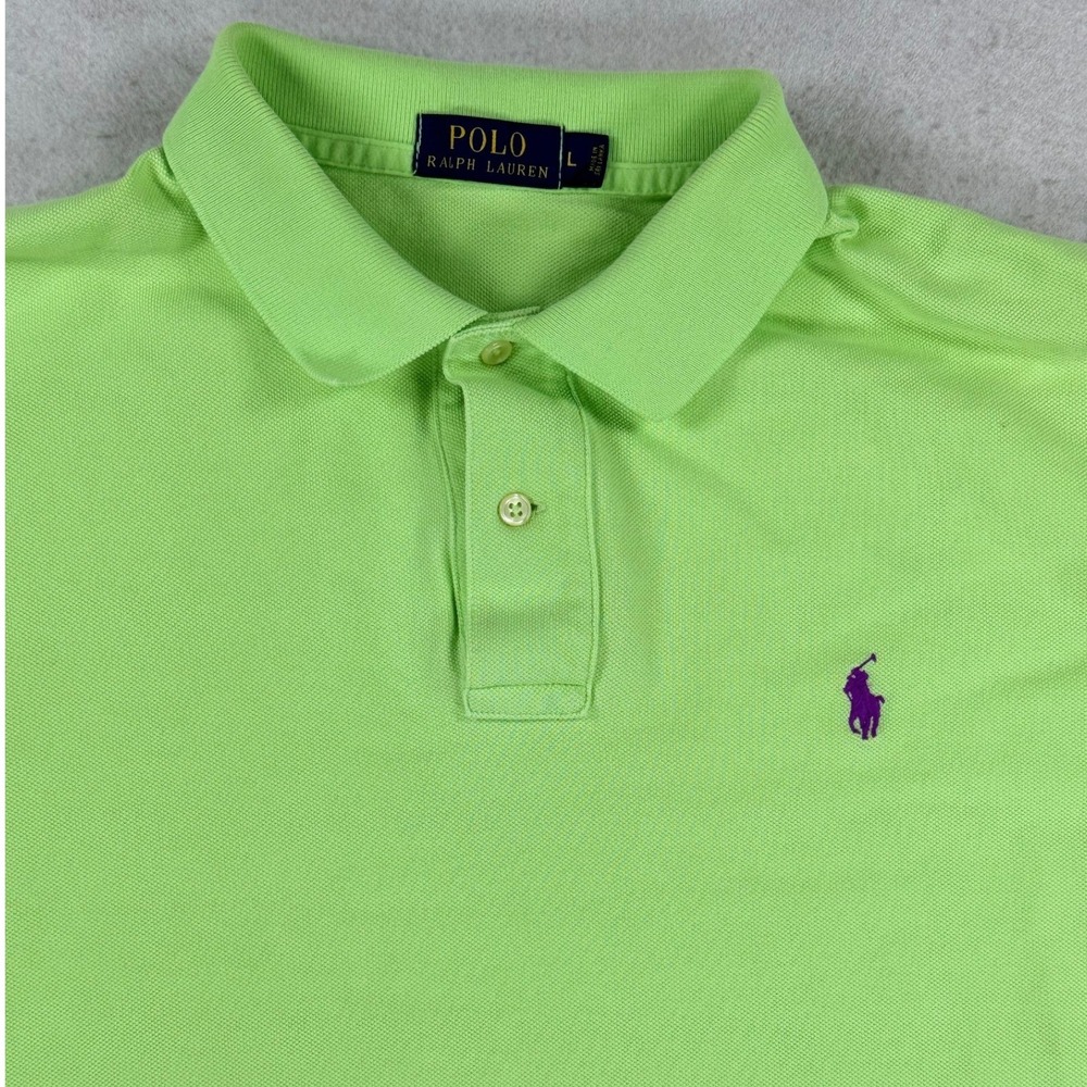 Polo Ralph Lauren Mens Lime Green Purple Pony Cotton Pique Polo Shirt Large
